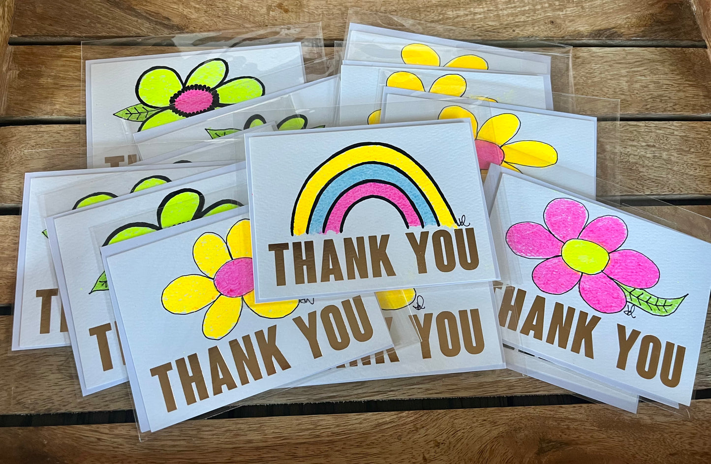 CARDS - Thank You yellow & hot pink flower