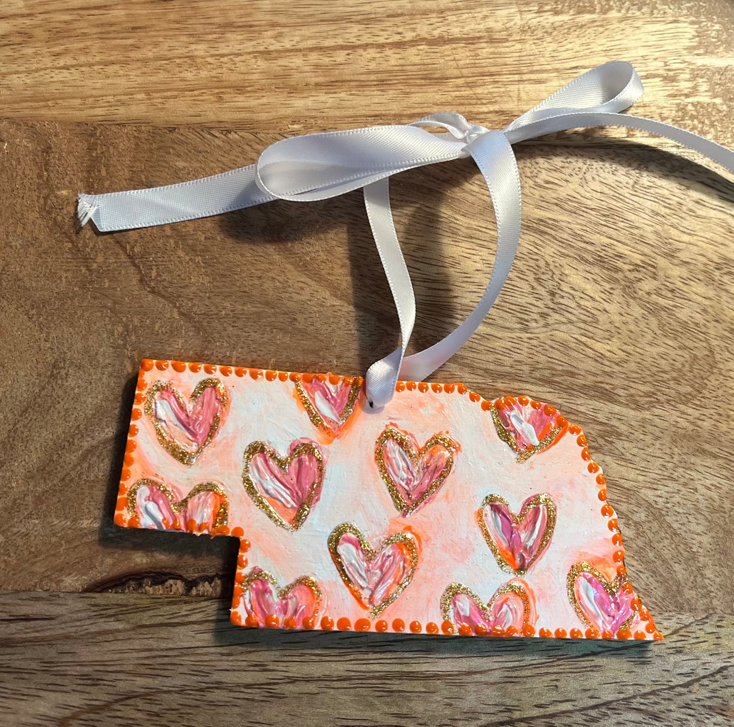 State Ornaments with Hearts - Peach w/pink