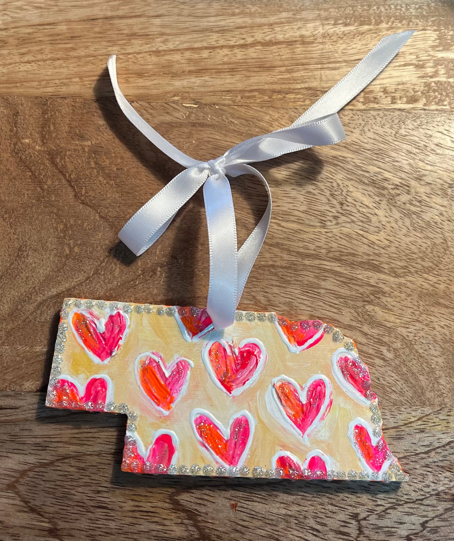 State Ornaments with Hearts - Peach w/gold