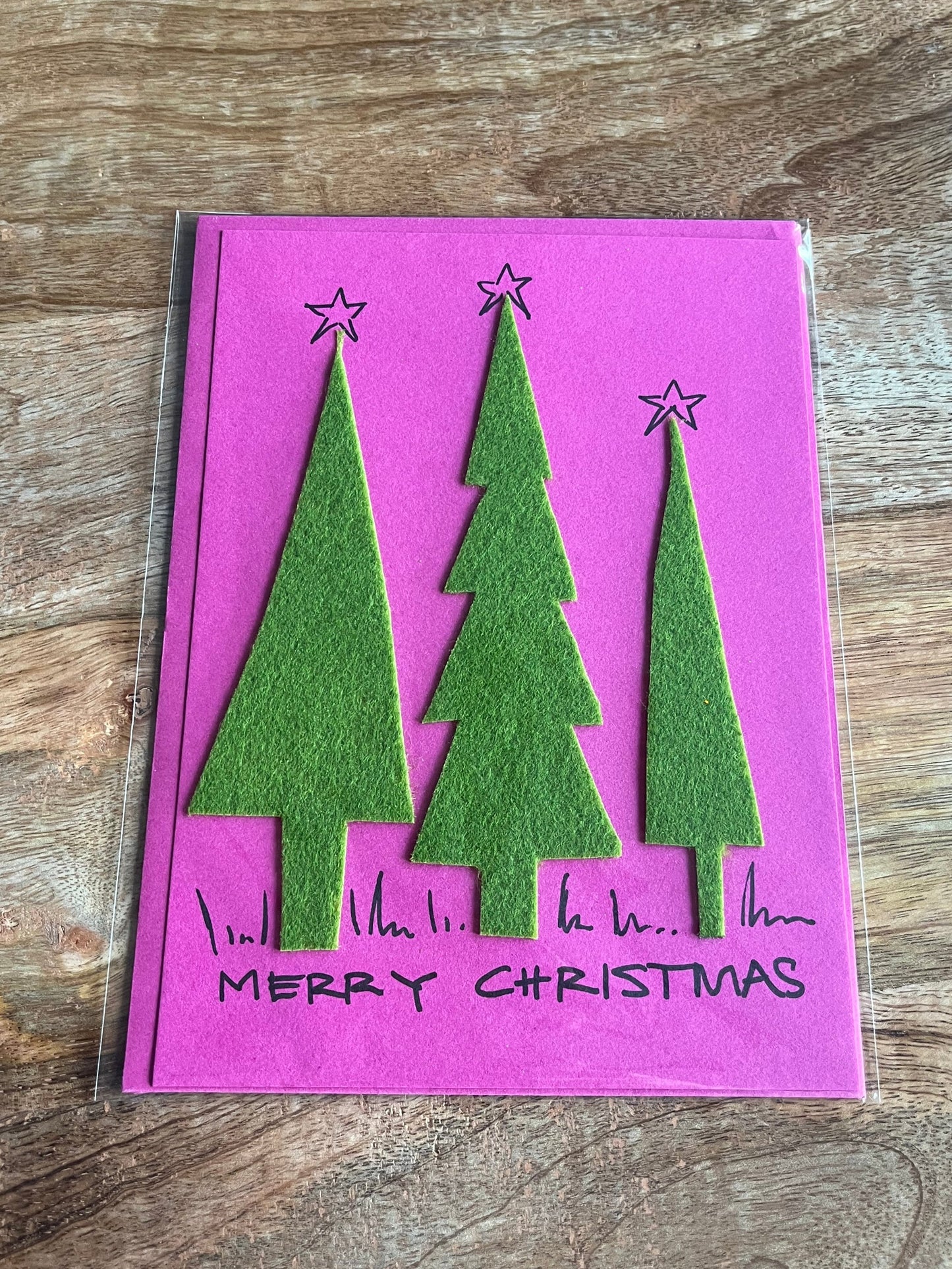 Individual Card Lg Holiday - Hot Pink Felt Tree