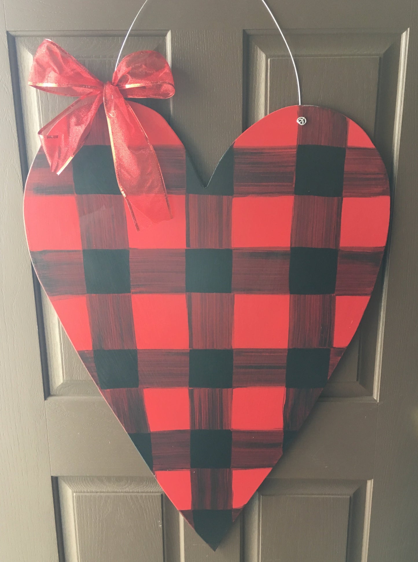 Red and Black Buffalo Check Heart