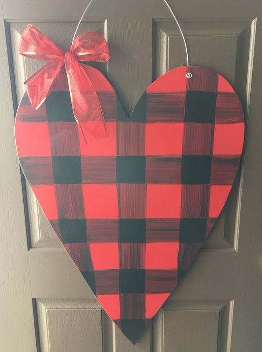 Red and Black Buffalo Check Heart