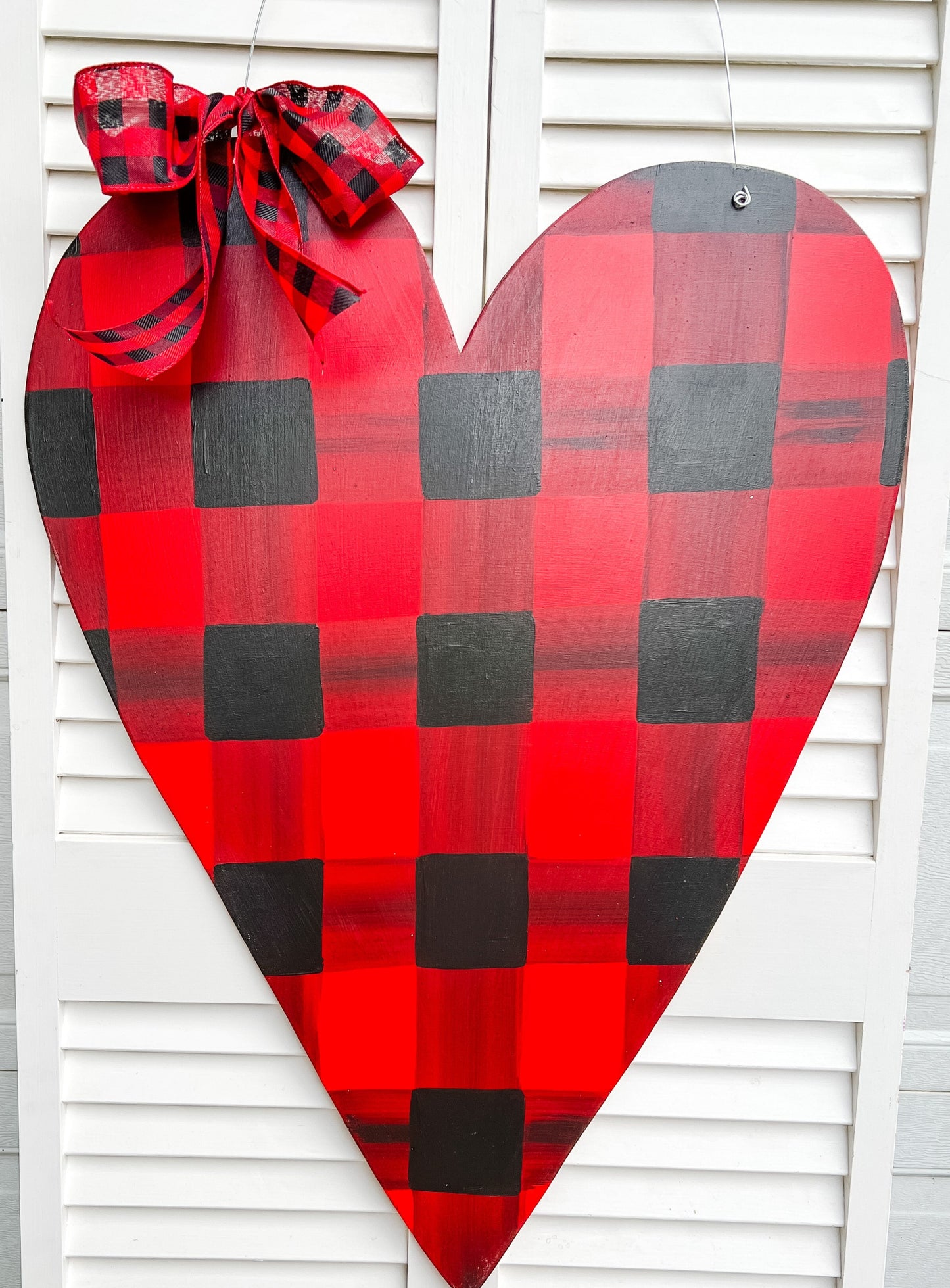 Red and Black Buffalo Check Heart