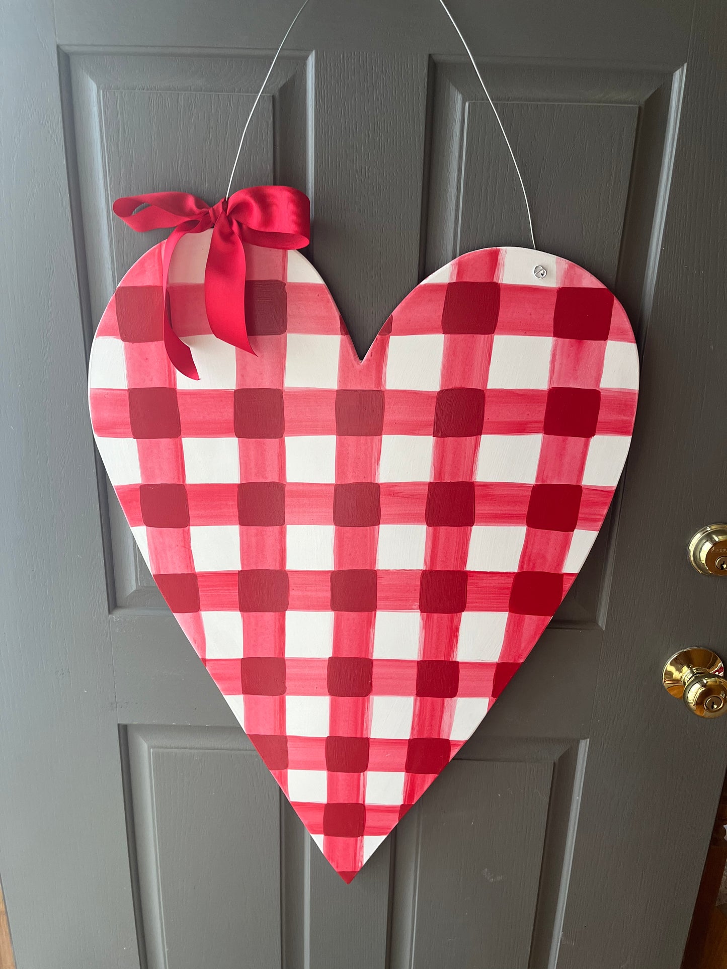 Lg Heart-Red & White buffalo plaid